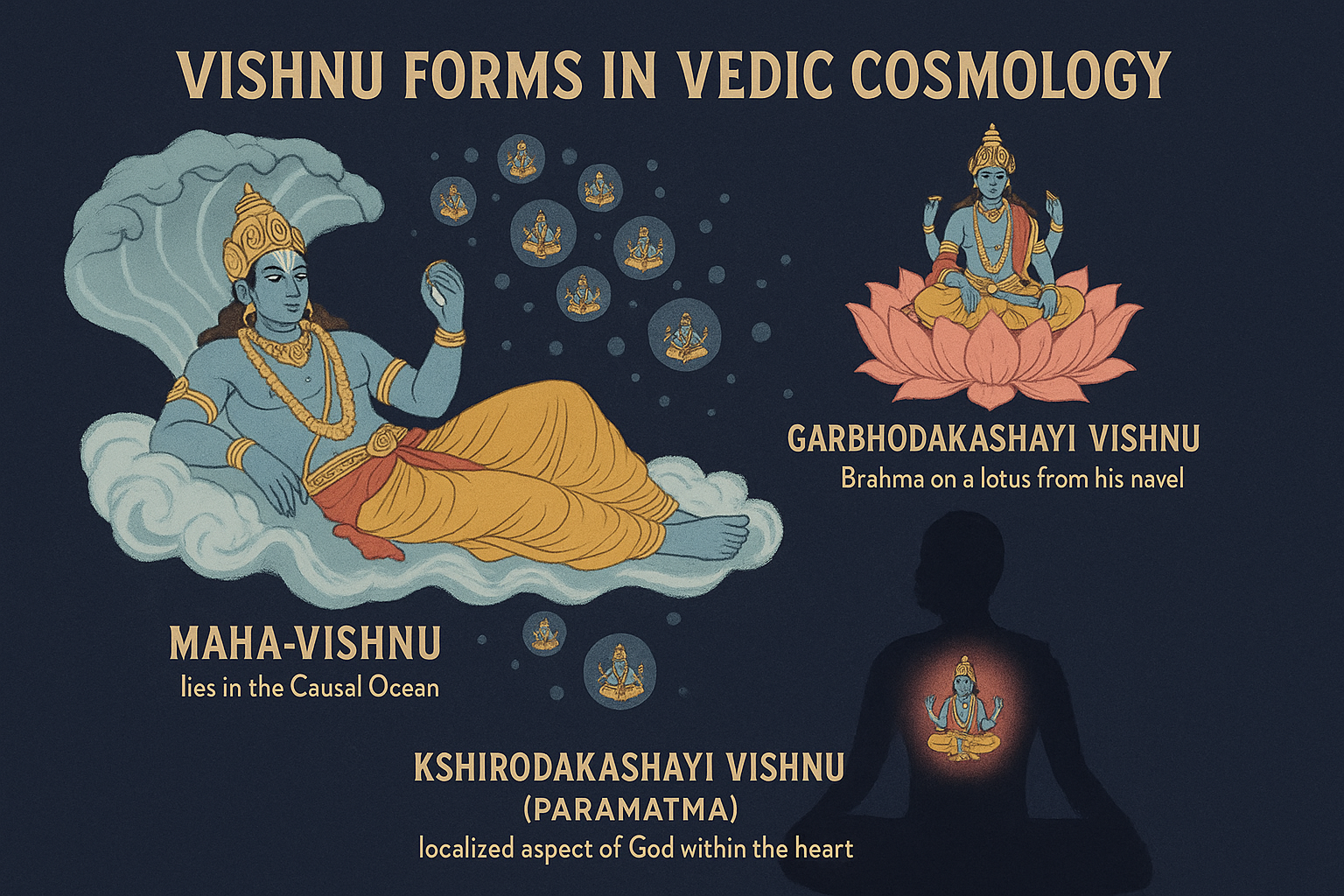 The Three Forms of Vishnu: Understanding Maha-Vishnu, Garbhodakashayi, and Kshirodakashayi